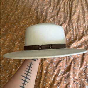 Cream Wide Brim Hat with Brown Band
